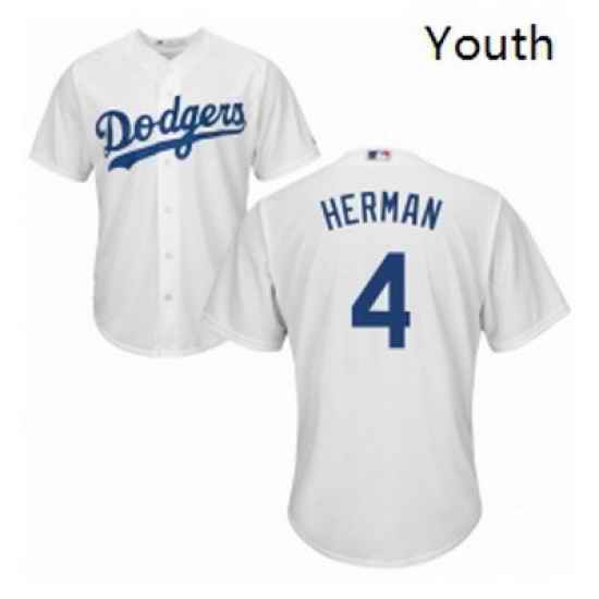 Youth Majestic Los Angeles Dodgers 4 Babe Herman Authentic White Home Cool Base MLB Jersey